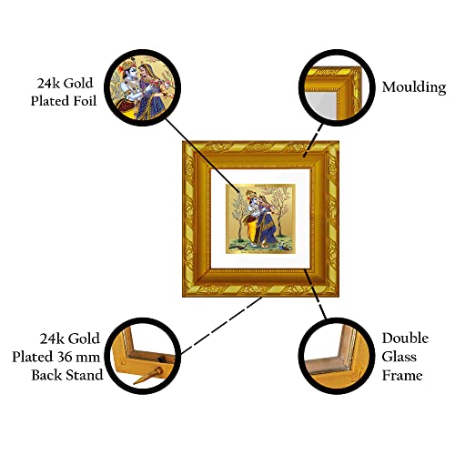 Image of Diviniti Radha & Krishna Gold Plated Wall Photo Frame, Table Decor| DG Frame 103 Size 1A and 24K Gold Plated Foil| Religious Photo Frame Idol For Pooja, Gifts Items (10.8 CM X 10.8 CM)