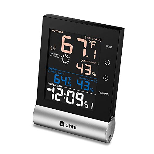U UNNI Wireless Indoor Outdoor Thermometer Hygrometer, Digital Thermometer Humidity Monitor with HD Color Screen, 328ft Range Wireless Remote Sensor, Weather Station, Power Adapter Included