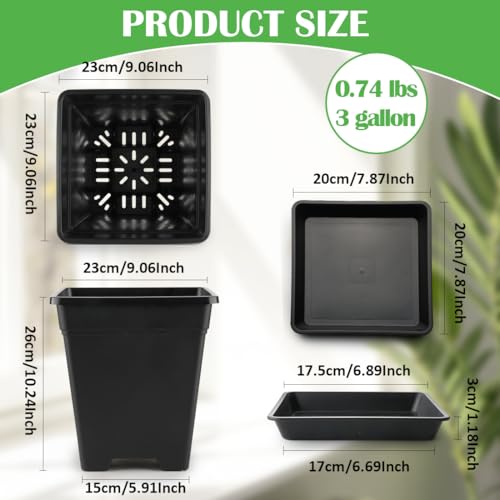 BTPLASTIK 9 Inch Square Planters for Indoor Plants, 8 Pack Large Plastic Plant Pot with Drainage & Saucer, 3 Gallon Modern Decorative Thick Outdoor Garden Container for Potted Plants by BTPLASTIK - Used condition - Image 4