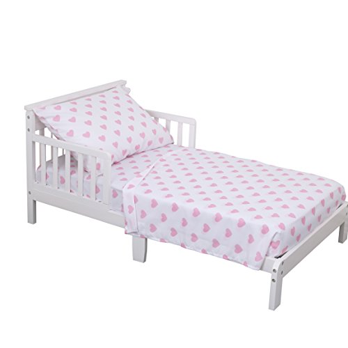 Image of NoJo 3-Piece Toddler Sheet Set, Pink & White Hearts, 52 inch x 28 inch