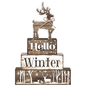 4 Pcs Christmas Table Sign Christmas Wooden Decorative Signage Winter Tiered Tray Decor Winter Centerpieces Farmhouse Wooden Block Set Xmas Table Sign for Home(Elk)