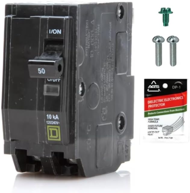 Kit de disyuntor bipolar de 50 amperios Square D QO250 original | Reemplazo enchufable para caja de panel central de carga QO, listado UL, 50 A, 120/240 V, 10 kAIC, 50 Amp, disyuntor QO de 2 polos, 1 paquete
