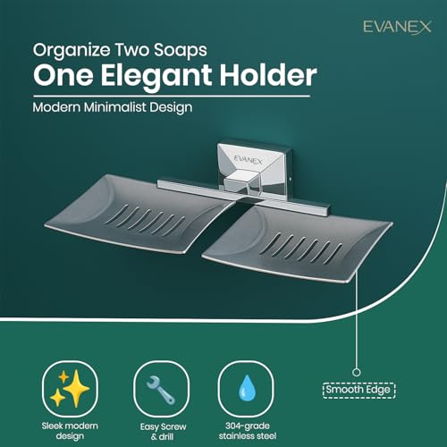 Image of EVANEX EVANEX 304 Stainless Steel Double Soap Holder for Bathroom /Soap Stand /Soap Dish /Soap Case /Wall Mounted Soap Holder /Mirror Chrome Finish Rustproof Soap Stand Organizer /Bathroom Accessories