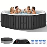 4-6 Person Inflatable Hot Tub, Polygon Portable Blow Up Hot Tub, Leak-Proof PVC Outdoor Spa with 130 Strong Air Jets, Heater Pump and Insulated Cover, 77” X 77”X 25”