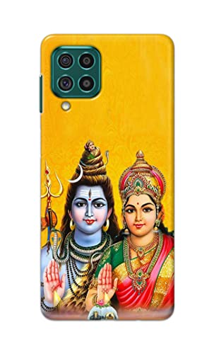 Image of PRINTFIDAA God Shiva Parvati Yellow Background Printed Designer Hard Back Case Cover for Samsung Galaxy F62 / M62 -(WY) MVN1008