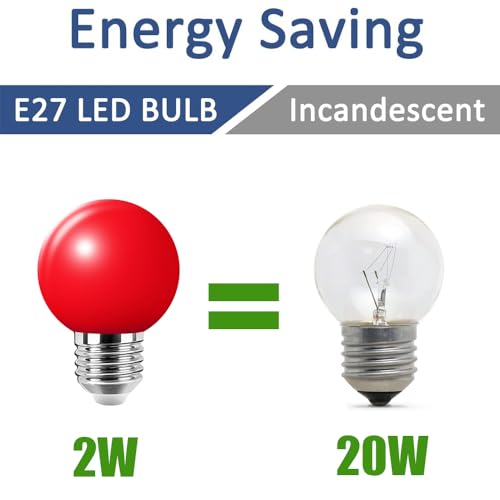HUAMu 10Pack Colored Bulbs 2W E27 G45 Lighting Bulbs,LED Coloured Golf Ball Bulb Lamp,Mixed Colours Red Yellow Green Blue Purple - Image 4