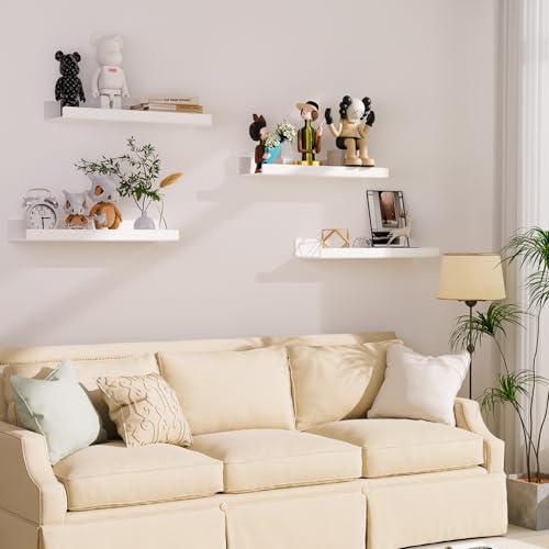 Gucass 4 Stück Wandregal Ohne Bohren, 30cm Schweberegal Acryl Regal Wand, Kleberegal Wandregale für Wohnzimmer, Schlafzimmer, Badezimmer, Küche, Büro, Arbeitszimmer Deko (Weiß)