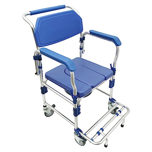 TECHTONGDA Toilet Wheel Chair Rolling Shower Chair Bathroom Wheelchair with Removable Armrests Aluminum Alloy Commode Transport Chair 330lb Capacity