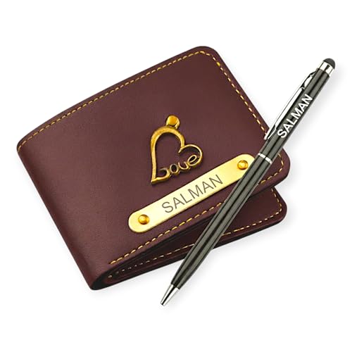 Image of Personalized Men's Wallet with Name | Vegan Leather Wallet and Engraved Pen Combo | Birthday & Anniversary Gift for Husband, Brother, Boys