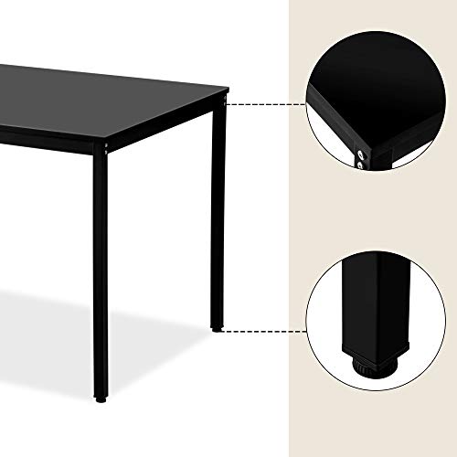 Rhomtree 3 Pieces Dining Set Table with 2 Benches Kitchen Dining Room Furniture Modern Style Wood Table Top with Metal Frame (Balck + Black)