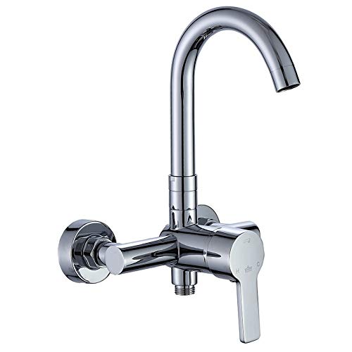 Ensemble de robinets de bain-douche avec tuyau de sortie argenté brillant