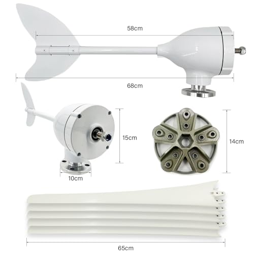 Kit de turbina eólica doméstica pequeña de 800W-1200W 12V/24V/48V, 5 aspas de aluminio duraderas con controlador de carga para carga de energía renovable marina fuera de la red