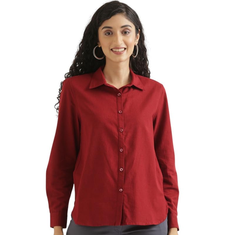 Image of SAADAA Airy Linen Shirt | Solid Regular Fit Casual Shirts Stylish for Women
