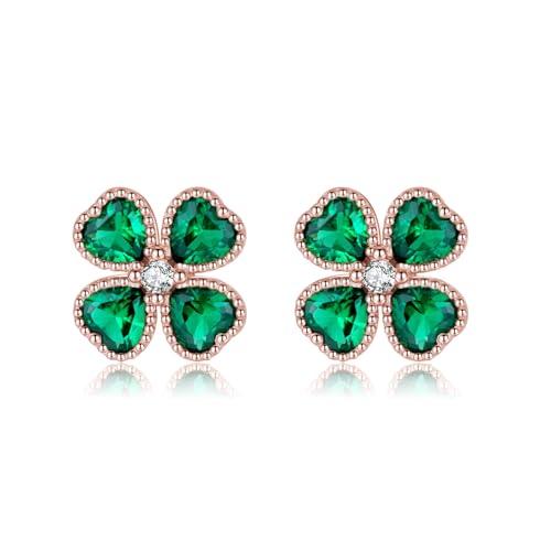 SLUYNZ Solid 925 Sterling Silver Green Clover Earrings Stud for Women Teens Love CZ Clover Stud Earrings for Spring Summer