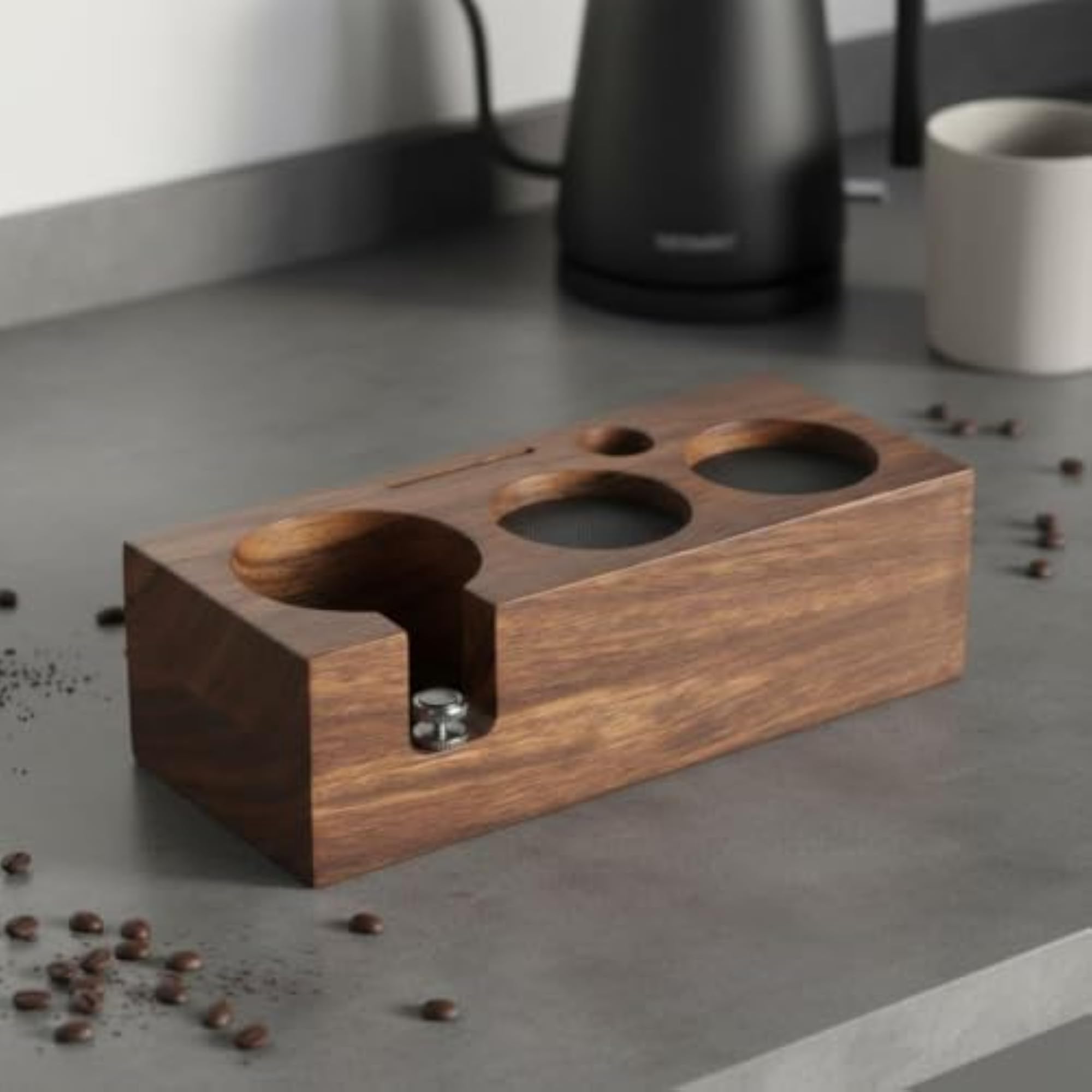 Walnut Wood Espresso Tamping Station Multi-Slot Design Coffee