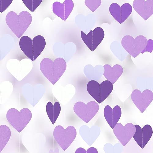 Image of Purple Party Decorations Heart Garland, 39Ft Purple Lavender White Streamers Birthday Banner Anniversary Engagement Wedding Baby Bridal Shower Bachelorette Lilac Theme Party Decor Supplies