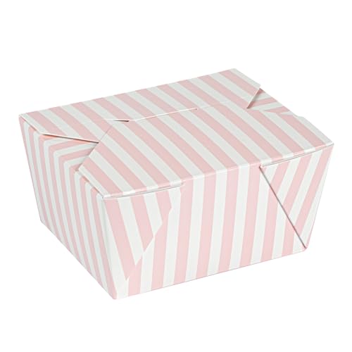 Restaurantware RWA0146PW-50 Bio Tek 5.1 X 4.1 X 2.6 Inch Food Containers, 50 Durable Takeaway Boxes - Disposable, Striped, Pink And White Paper 30 Ounce Takeout Boxes, Rectangle thumb #1