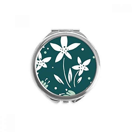 Miroir de poche rond vert et blanc à motif fleur de 6,6 cm pour retouches maquillage