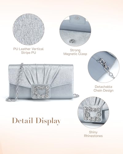 Image of Missnine Evening Bag Pleated PU Leather Clutch Purse for Women Elegant Formal Wedding Handbag Sparkling Party Prom Purse