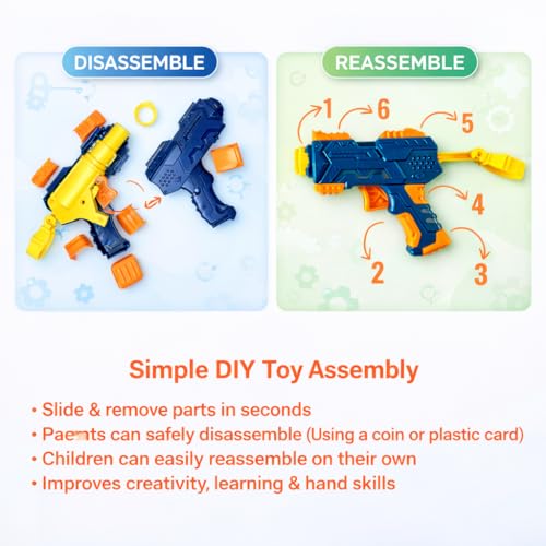 Image of DIY Puzzle Assembly Mini Blaster Toy Gun Boys 7-14 Years with 8 Suction Darts & Bullet Belt, Soft Foam Dart Blaster Manual Air Gun Pistol for Kids, Role Play Target Shooting Toys for 4 Year boy
