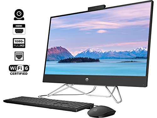 Image of HP All-in-One Desktop, 27 inch FHD Display, 12th Gen Intel Core i7-1255U, 16GB RAM, 1TB SSD, Webcam, HDMI, RJ-45, Wired Keyboard&Mouse, WiFi 6, Windows 11 Home, Black