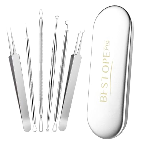 BESTOPE PRO Komedonenquetscher Set Pinzetten Set Blackhead Remover mit Metall-Box aus Hochwertiger...