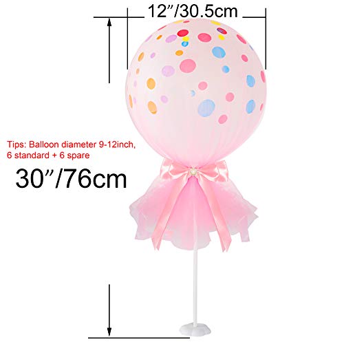 SKOLOO Table Balloon Stand Sticks, Case of 6 Set, Small Balloon Columns for Weddings & Birthday & Baby Shower Table Decorations, Pink Tulle Balloon Tassels (12 inch)