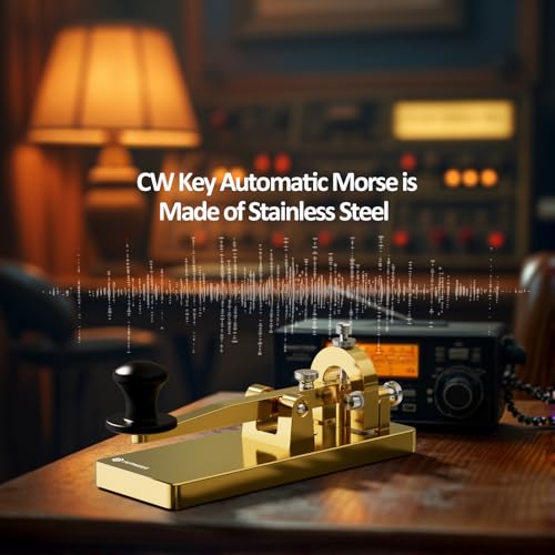 Image of CW Telegraph - Heavy Duty Stainless Steel Classical Morse Code Key, Shortwave Radio Ham Send Telegram Practice Oscillator Straight Key (Gold)