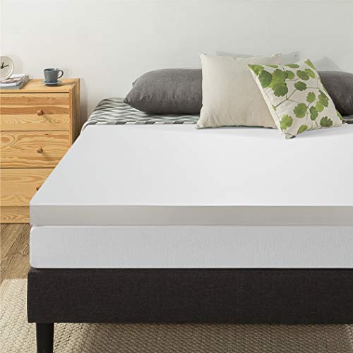 Image of Best Price Mattress 3 Inch Memory Foam Mattress Topper with Cover, Calming Green Tea Infusion, CertiPUR-US Certified, Short Queen White