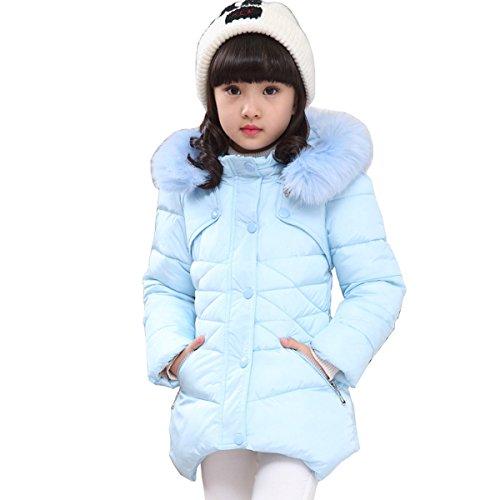 Child Kids Girls Winter Warm Jackets Coat Snowsuit Hooded Windbreaker Outwear with Soft Fur Hoodies for 3-12 Years Old(Blue, 3-4T/(Fit Height:41"-45")/Tag120)