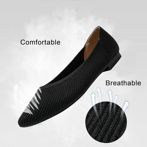 Comfortable Black Pointed Toe Knit Ballet Flats for Women 7.5UK - Image 3