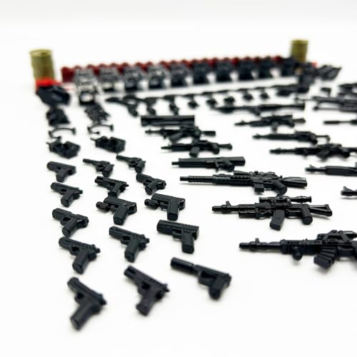 Image of 108 Pcs Military Guns & Weapon Pack, Bricks Accessories for Army Minifigure Block Toys, Soldier Equipment Shields for Army Soldiers Set Building Block Kits
