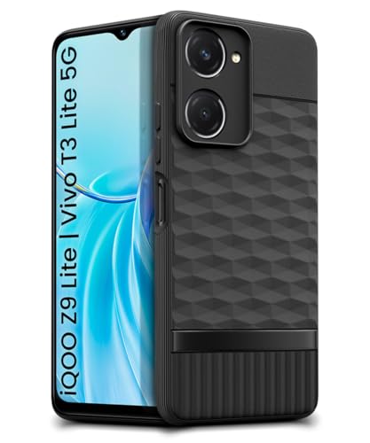 Image of WOW IMAGINE Back Cover for iQOO Z9 Lite | Vivo T3 Lite 5G | Y18t | Y18 | Y18e | Y03 | Y28s | Y37 with Hexa Cube Design | Inner Velvet Fabric | Matte Silicone Flexible Case | Camera Protection - Black