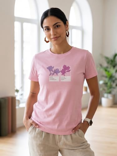 Image of Nobero Women's Graphic Printed T-Shirt | Regular Fit 180 GSM Cotton Tee for Women | Comfortable Round Neck Casual Wear