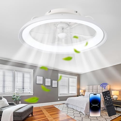 UVWHYZ Weißer deckenventilator mit beleuchtung,deckenlampe mit ventilator, APP/Fernbedienung | 48cm Leise deckenleuchte ...