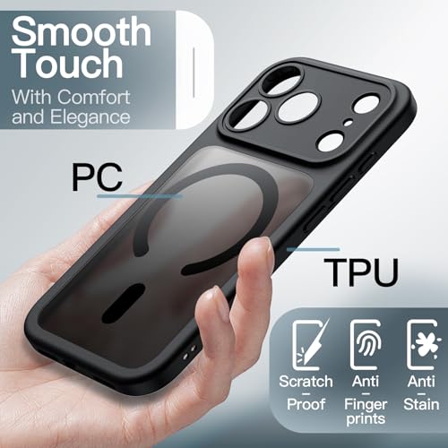 Image of JETech Magnetic Case for iPhone 17 Pro 6.3-Inch Compatible with MagSafe, Shockproof Slim Phone Cover with Built-in Camera Control Button, Matte Translucent Back (Black)