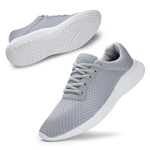 Harence Men's Athletic Running Shoes Comfortable Mesh Breathable Tennis Sneakers Casual Lace Up Sport Gym Walking Shoe Light Gray