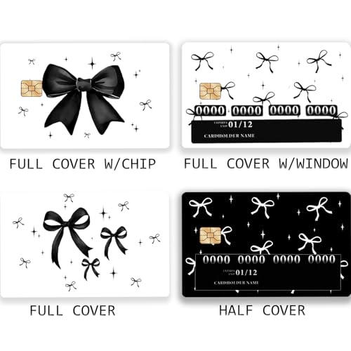 Debit Card Skin, 4PCS Black Bow Credit Card Skin Cover Set, Cute PVC Waterproof Anti-Wrinkling Bank Card Sticker, Ideal Gift for Wife Daughter Mother Friends4