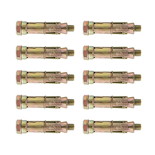 Tengs Tornillo Expansivo 10 Piezas Espirros Anclaje Hexagonal M8 x 60 MM Ancla de Escudo de Trabajo Pesado para Paredes Sólidas y Hormigón, Gold