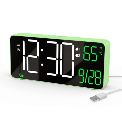 Image of KOSUMOSU Digital Clock for Bedroom, 6.7in Desk Clock, Auto Dimming, Room Temperature, Day of The Week, Date, Seconds, Clocks for Living Room, Alarm Clocks for Bedrooms