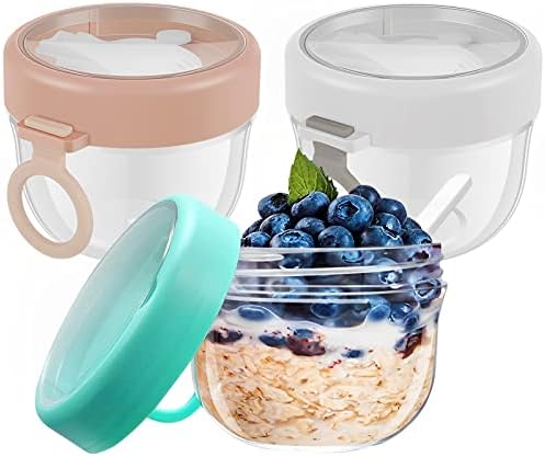 3 Packs Overnight Oats Jar with Lids and Foldable Spoon, 600ml Leak