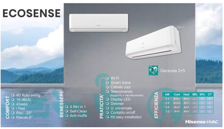 Climatizzatore Condizionatore Inverter Hisense Ecosense Wi-fi Dual Split 9000+9000 Btu 2AMW42U4RGC R-32 A++ in Pompa di Calore