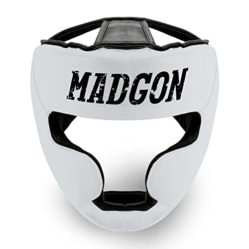 MADGON Casco de Boxeo con Increíble Protección de Impactos – Protector de Cabeza Boxeo Completo – Visión Ideal y Mínima Sudoración – Artes Marciales, MMA, Kick Boxing, Sparring – Incluye Bolsa