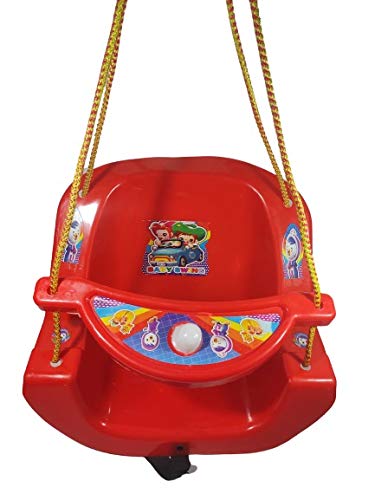 RS Enterprises Hanging Solid Plastic Swing Chair/Jhoola with Rope Weight Capacity Up to 20 KG for Kids Indoor/Outdoor, Balcony, Home and Garden (Medium, Red)