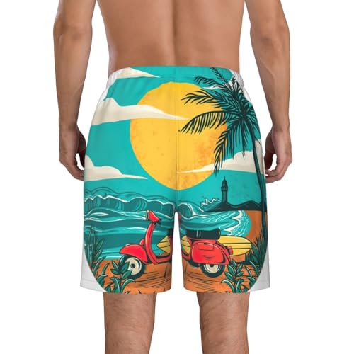 Sunset Beach Palm Tree Print Men's Swim Trunks | Quick Dry Drawstring Beach Shorts3