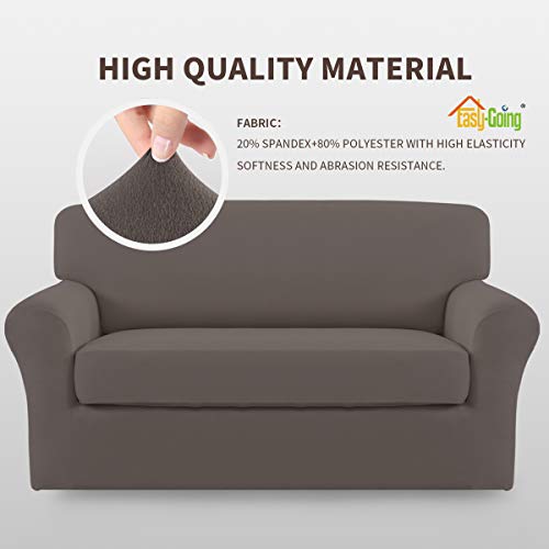 Image of Easy-Going 2 Pieces Stretch Loveseat Couch Sofa Slipcover Washable | Spandex Soft Fitted Sofa Couch Cover for Sofa Furniture Protector with Bottom Kids,Pet Dog Taupe