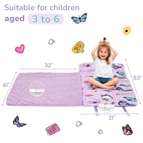 Image of Viviland Toddler Nap Mat with Pillow and Minky Dot Blanket, Butterfly