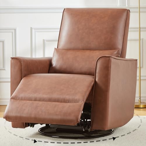 Image of GAOMON Swivel Rocking Recliner Chair, Manual Leather Recliner Glider with Lumbar Support & Padded Armrest, Comfortable Rocker Nursery Single Sofa for Living Room and Bedroom (Brown)