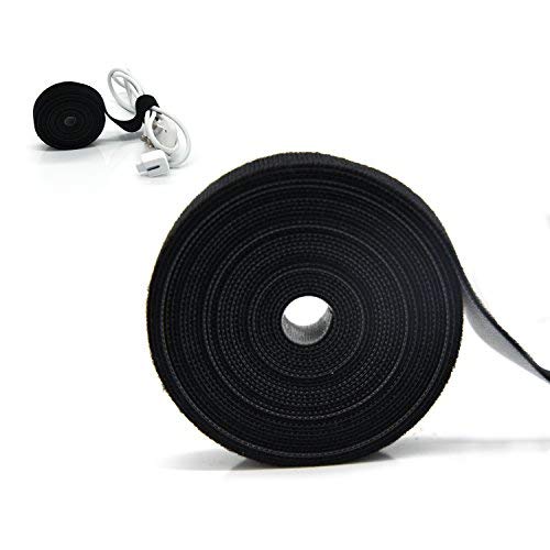 Patu Reusable Multi-Purpose Fastening Tape Cable Ties - 2 Rolls 5 Yards x 0.5 Inch Width Hook and Loop Cord Management Wire Organizer Straps, Black