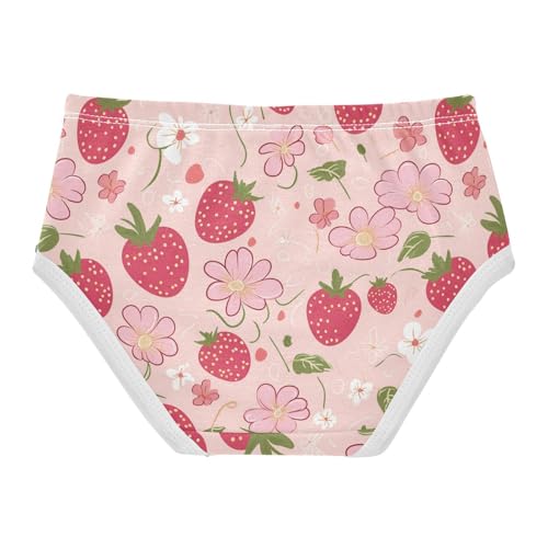 Wusikd Cute Pink Strawberry Girls' Underwear Cotton Floral Girls Briefs Soft Toddler Underwear 2T2